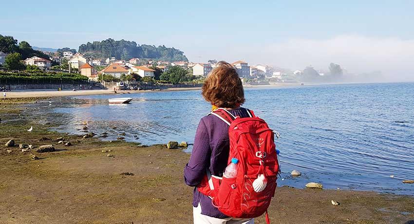 Pilgrim by the sea on the portuguese coast camino