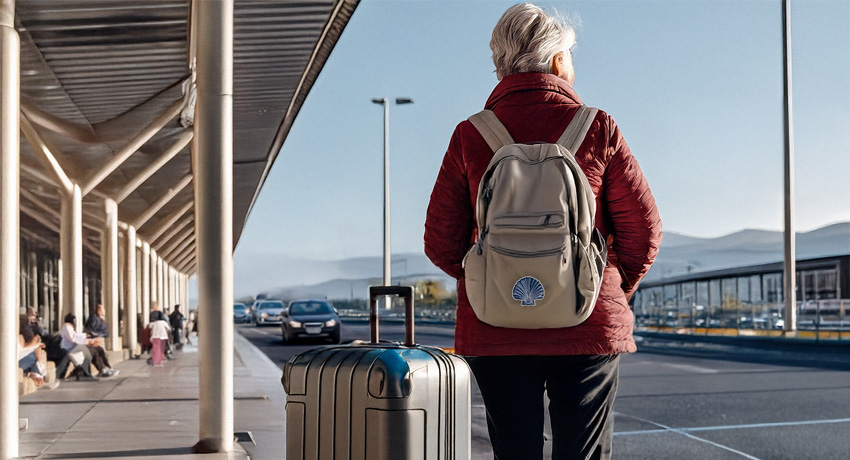 traveler waiting for pickup outside the airport