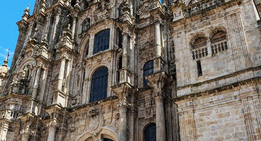 Santiago cathedral front in the sun